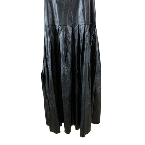 Stylenanda Black Faux Leather Grunge Y2K Spaghetti Strap Pleated Midi Dress M - Picture 3 of 8